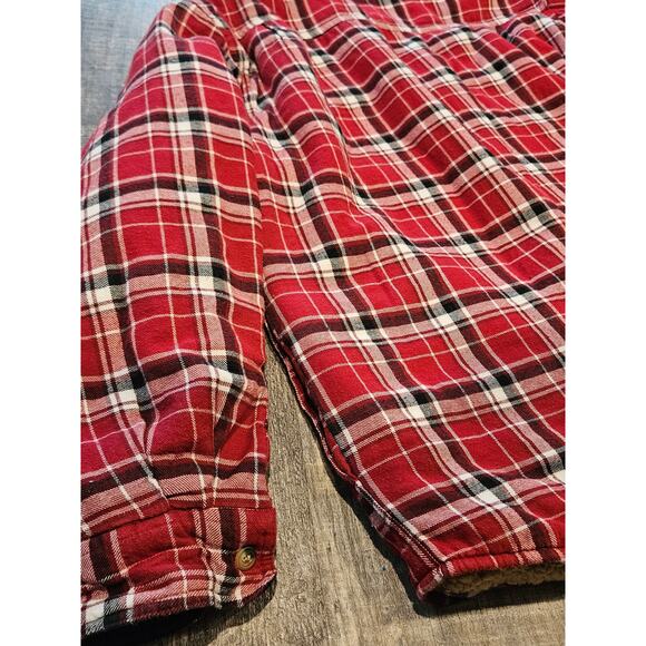 Wrangler sherpa lined flannel jacket red plaid mens XL camp chore button down - Picture 7 of 7